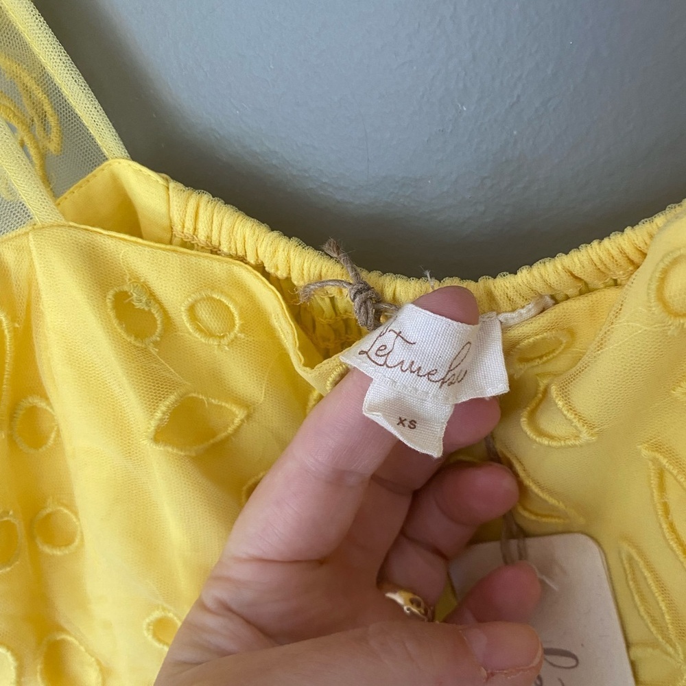 NWT ANTHROPOLOGIE x LET ME BE Yellow Eyelet Tulle Lace Mini Dress Size XS - Picture 8 of 10